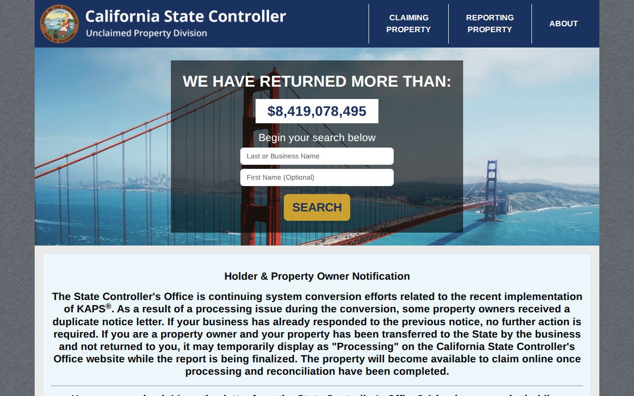 Bellflower resident lookup California unclaimed property search