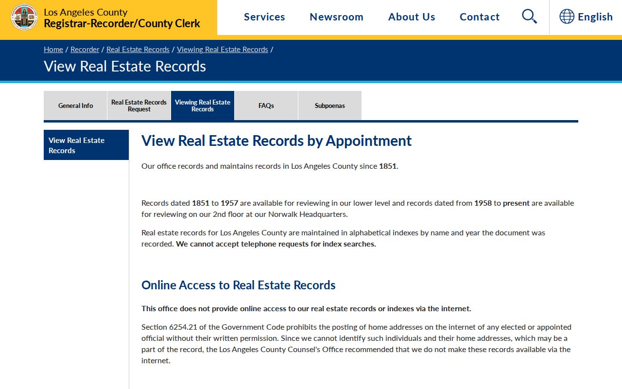 Bellflower street directory view of the Los Angeles County recorder offline deed index