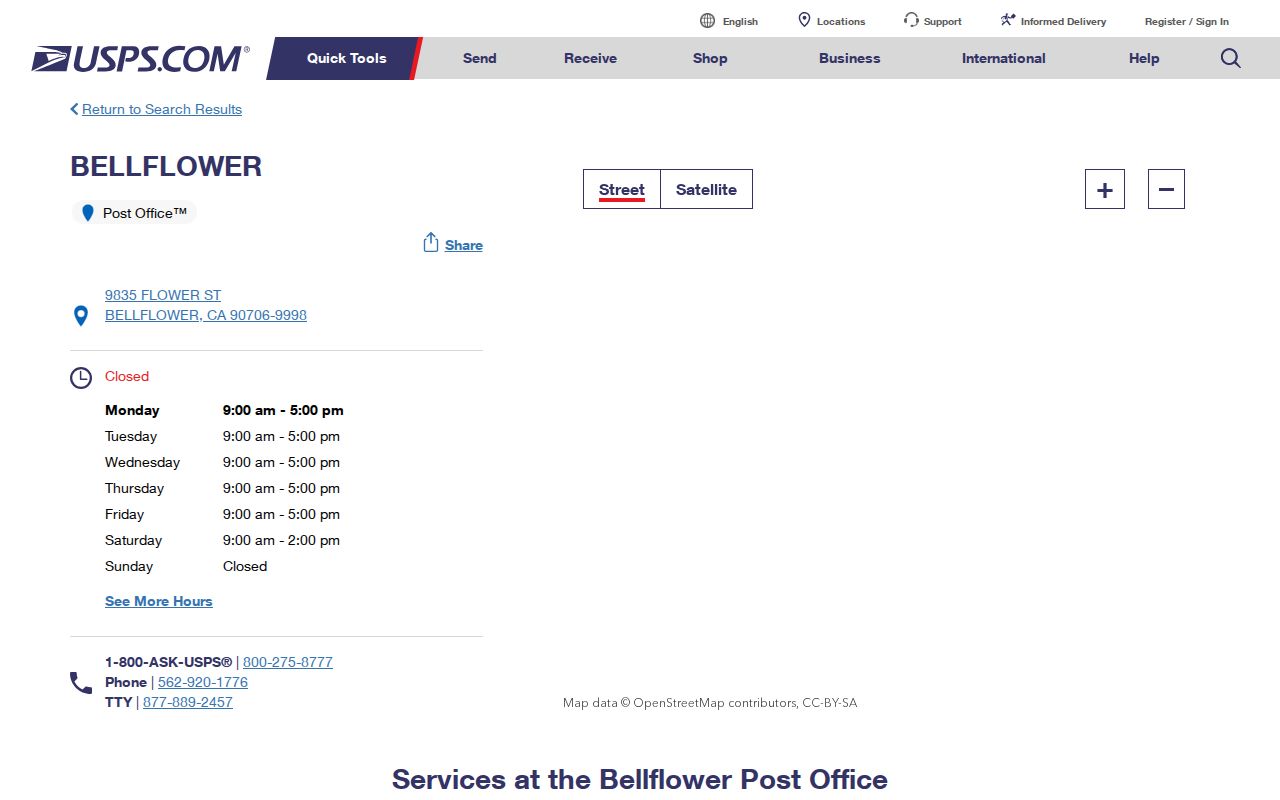 Bellflower ZIP code directory post office services